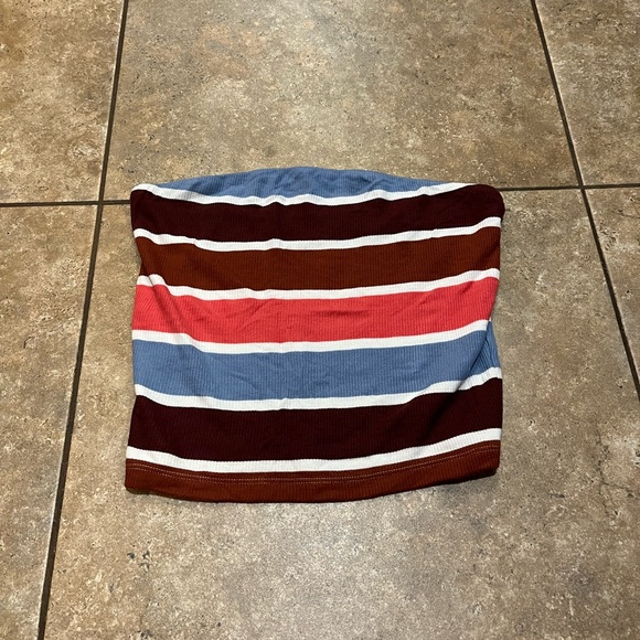 AMERICAN EAGLE blue & brown striped strapless top - Picture 1 of 3